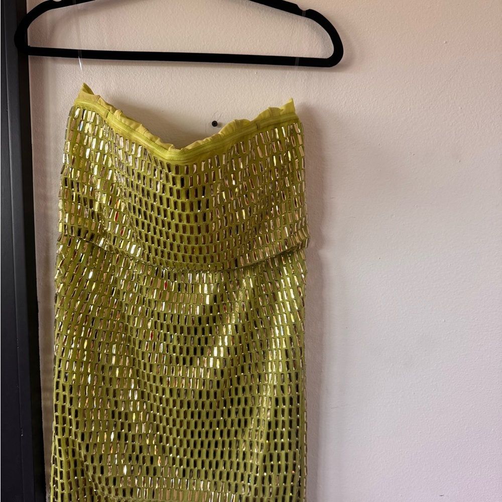 Oh Polly Gold Sequin Pencil Midi Skirt